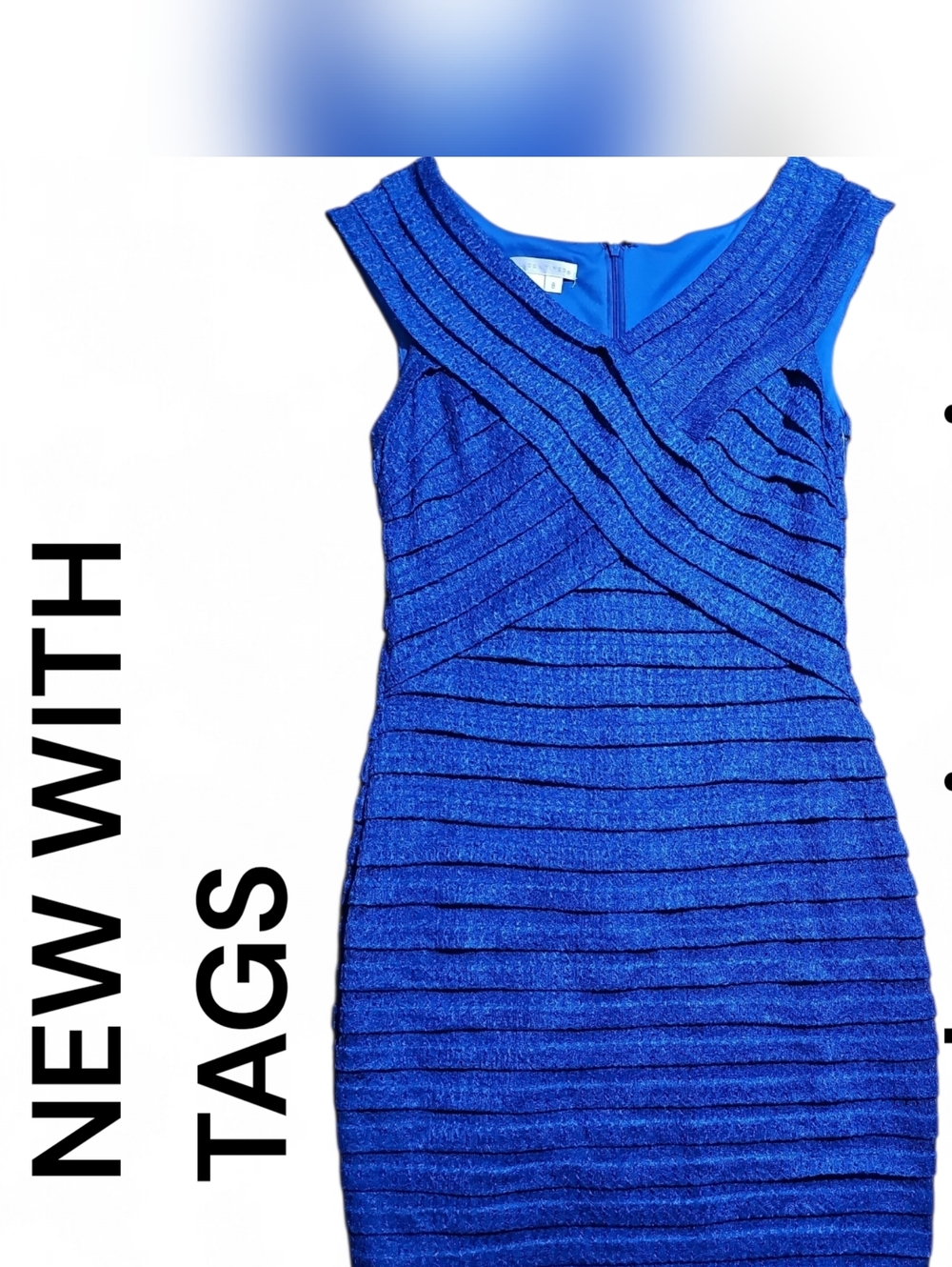 London Times Royal Blue Textured Midi Dress